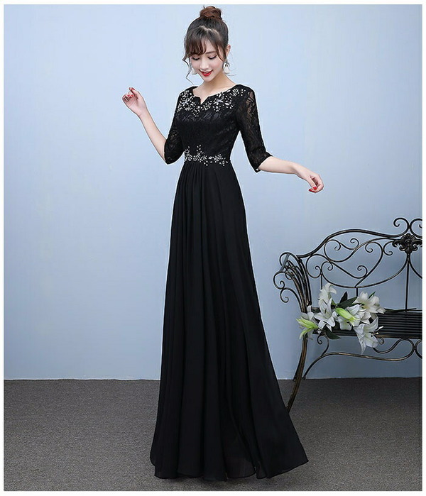 新品入荷 ドレス 大人 ピアノ 発表会 演奏会用ドレス ロングドレス 演奏会 イブニングドレス 結婚式 母親 ピアノ発表会 中学生 パーティードレス 発表会ドレス 赤 袖付き 黒 高校生 演奏会ドレス_5