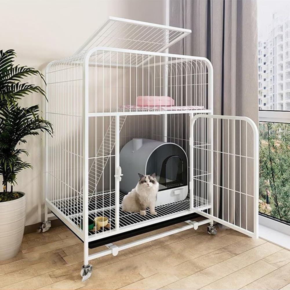 猫ケージ 猫用ケージ （70x55x75CMホワイト） 猫ハウス 室内用猫のゲージ 大型猫用 多頭飼い猫 移動便利 組立簡単 取り外し可能な 室内飼い ペット用品 ペット用 おしゃれ