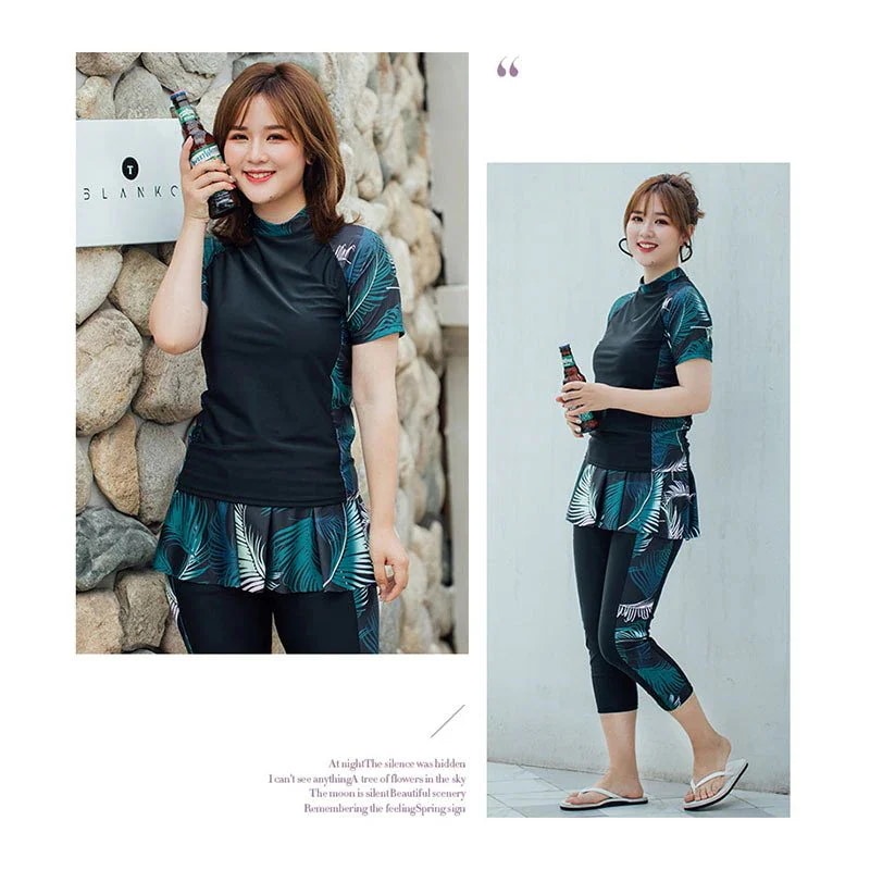 大人 き競技競泳 ぽっちゃり 温泉 水着 スカート付 セパレート 3点セット 水着 フィットネス 体型カバー 海水浴 半袖 レディース ママ水着 水着 大きいサイズ