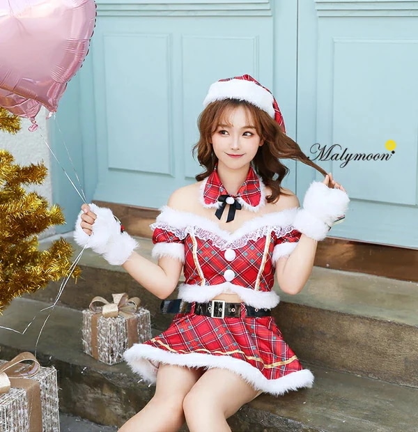 [正規品]サンタコスプレセクシークリスマス衣レディースサンタチェック柄かわいいセクシーサンタクロースサンタコスフリーサイズサンタ服コスチュームマリームーンmalymoon