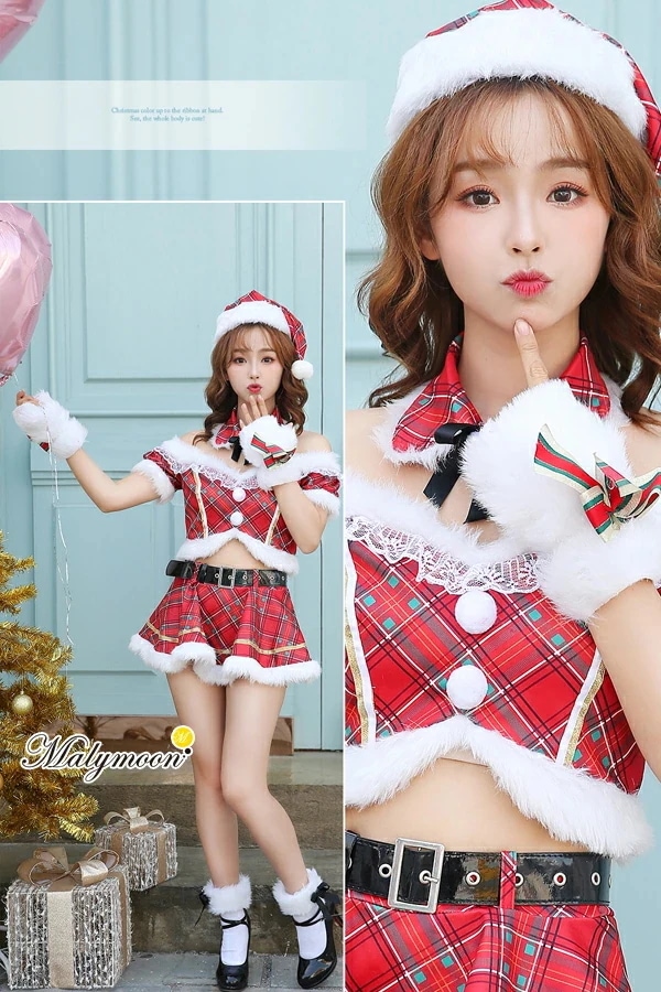 [正規品]サンタコスプレセクシークリスマス衣レディースサンタチェック柄かわいいセクシーサンタクロースサンタコスフリーサイズサンタ服コスチュームマリームーンmalymoon