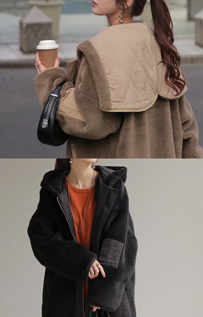 ボアコート フード アウターレディース ボア ロング コート パーカー ジャケット ブルゾン ボアパーカー ボアアウター ドロップショルダー ベンチコート ビッグ 大きいサイズ 切り替え 防寒 羽織