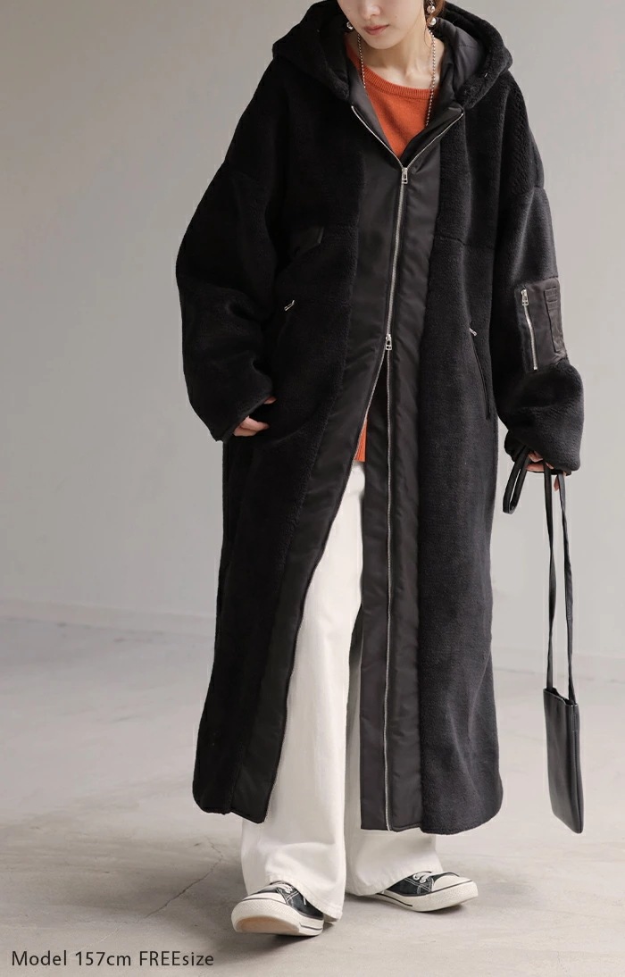 ボアコート フード アウターレディース ボア ロング コート パーカー ジャケット ブルゾン ボアパーカー ボアアウター ドロップショルダー ベンチコート ビッグ 大きいサイズ 切り替え 防寒 羽織