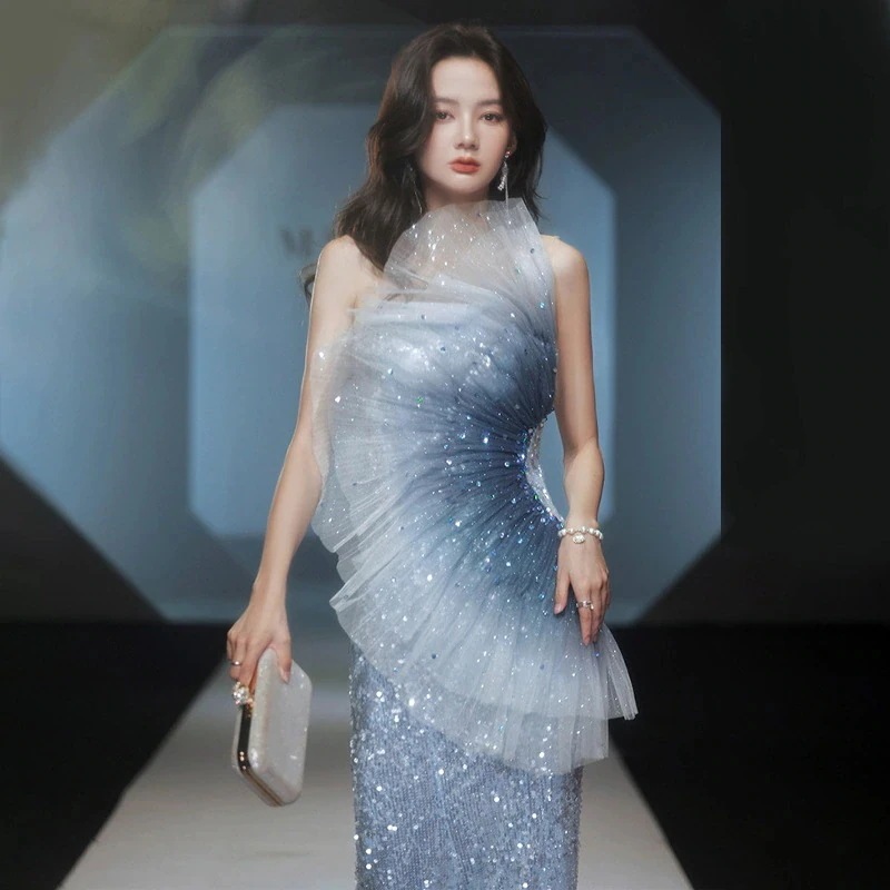 【急速出荷!】人気SALE ファッション レディースフィッシュテールイブニングドレス年次総会ホストウォークアウトソロパフォーマンス服ウォークアウトイブニングドレス