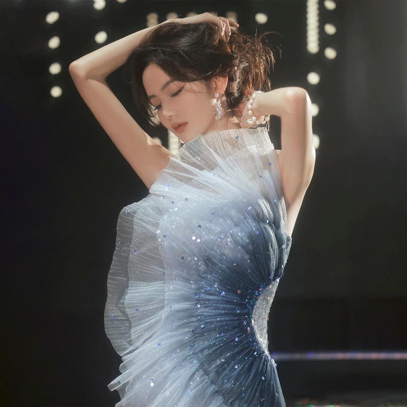 【急速出荷!】人気SALE ファッション レディースフィッシュテールイブニングドレス年次総会ホストウォークアウトソロパフォーマンス服ウォークアウトイブニングドレス