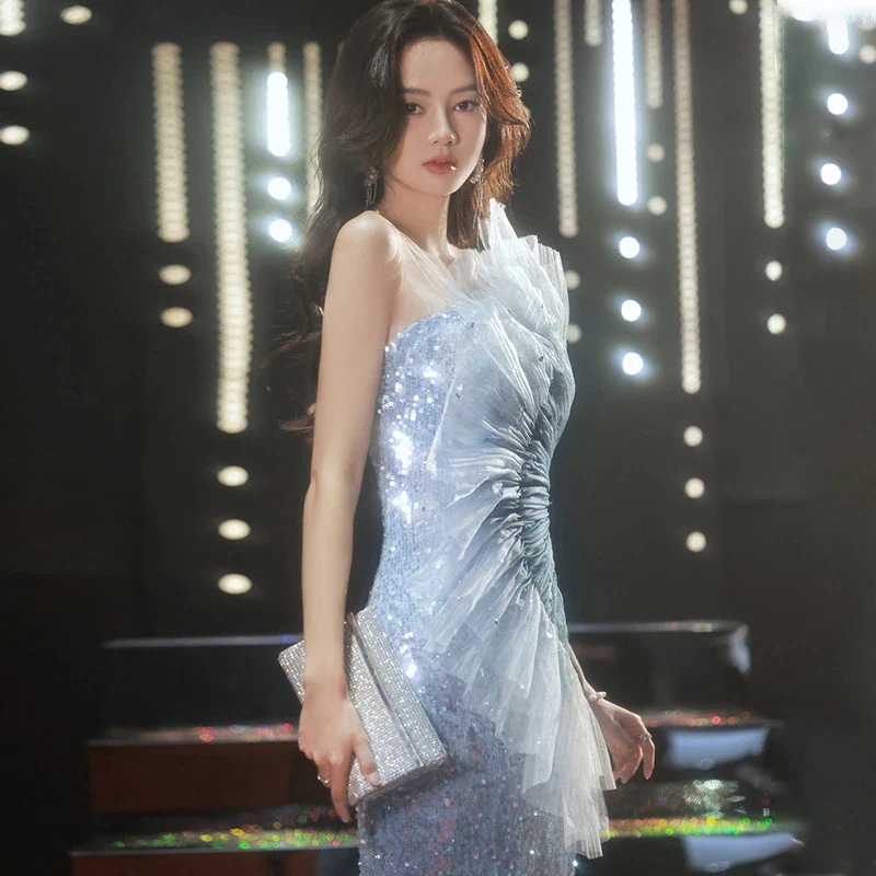 【急速出荷!】人気SALE ファッション レディースフィッシュテールイブニングドレス年次総会ホストウォークアウトソロパフォーマンス服ウォークアウトイブニングドレス