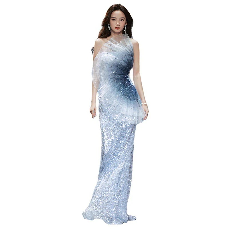 【急速出荷!】人気SALE ファッション レディースフィッシュテールイブニングドレス年次総会ホストウォークアウトソロパフォーマンス服ウォークアウトイブニングドレス