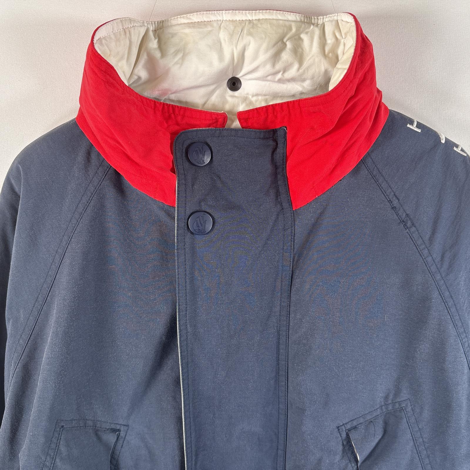 古着 90s/90年代 セーリングジャケット スリーブ刺繍ロゴ フード付き フルジップ M ネイビー メンズ