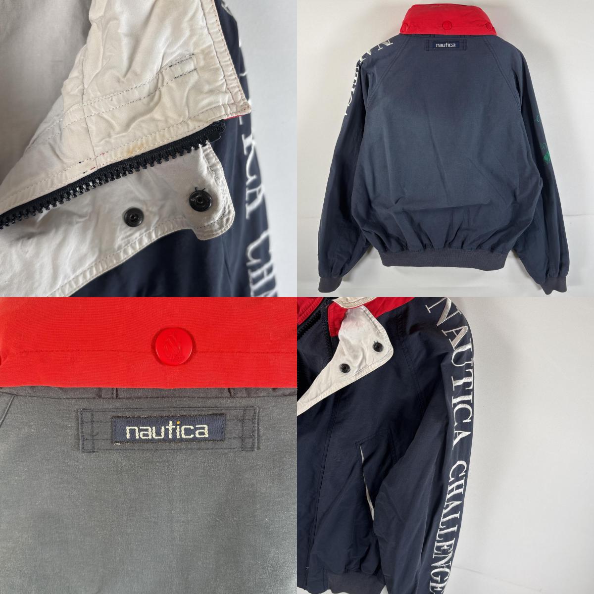 古着 90s/90年代 セーリングジャケット スリーブ刺繍ロゴ フード付き フルジップ M ネイビー メンズ