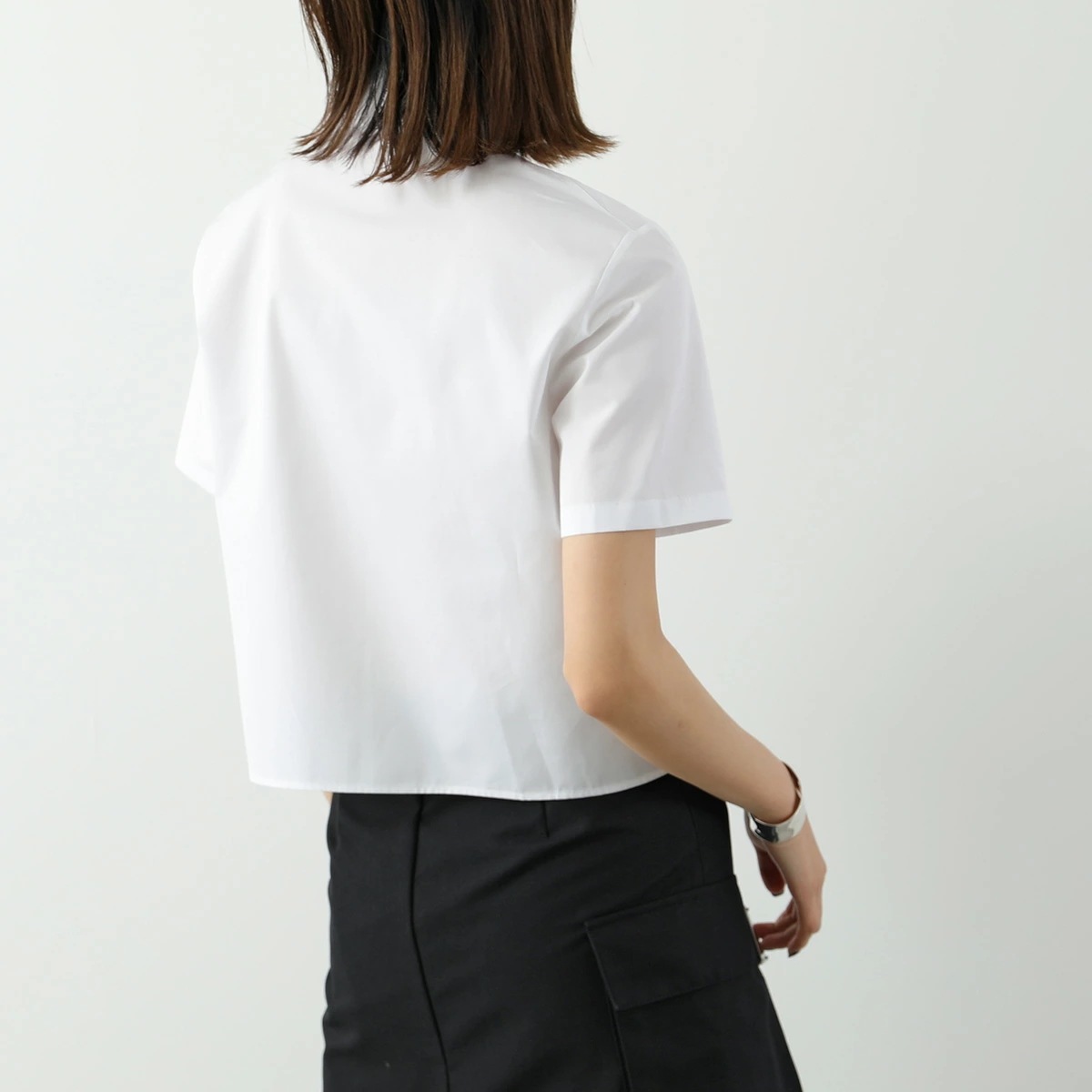 PRADA プラダ ポプリン シャツ P419G 1XV2 レディース コットン 半袖 胸ポケット トライアングルロゴ F0009/BIANCO PRADA プラダ ポプリン シャツ P419G 1XV2 レディース コットン 半袖 胸ポケット トライアングルロゴ F0009/BIANCO