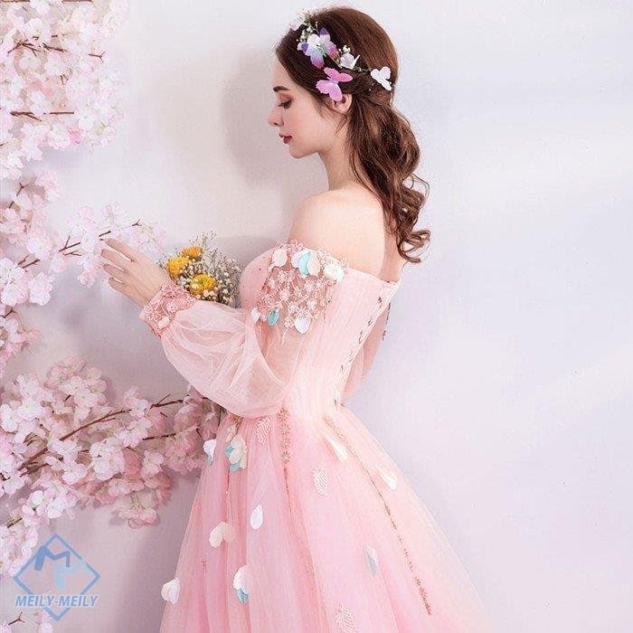 演奏会用ドレス 長袖 カラードレス ピンク ロングドレス パーティードレス ウェディングドレス 発表