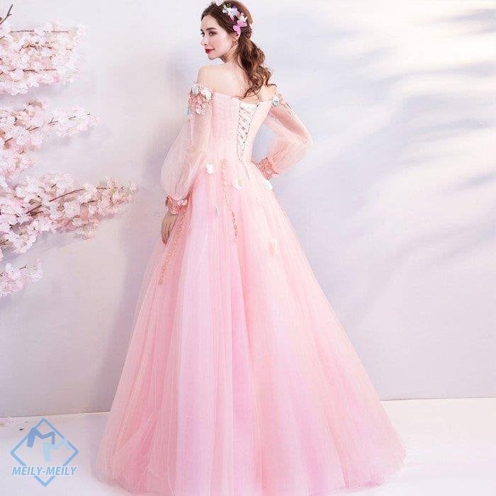 演奏会用ドレス 長袖 カラードレス ピンク ロングドレス パーティードレス ウェディングドレス 発表