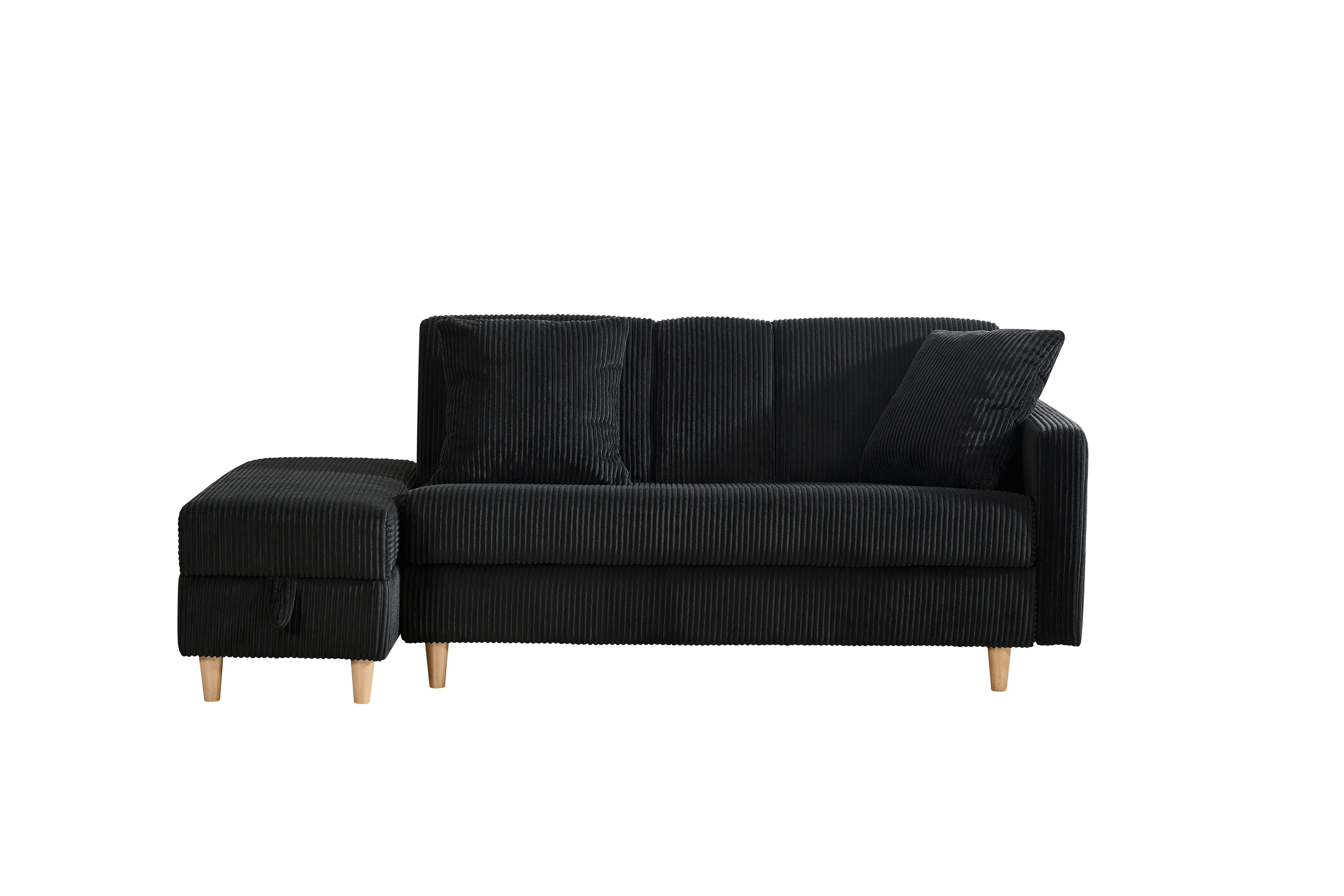 【国内出荷 - 3日配達】ソファ　ソファーベッド　カウチソファ　3人掛け　オットマン付き　多機能ソファ　左右側とも取り付けるアームレスト　たくさん収納　レイアウト自由　クッション2個754