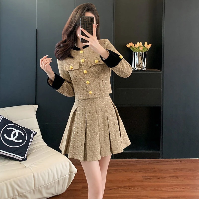 ハイエンドのカスタマイズ-Xiaoxiangfeng ファッションスーツ女性の秋冬服 2024 小さな人々のための新しいスタイルセレブのためのツーピースドレスの完全なセット