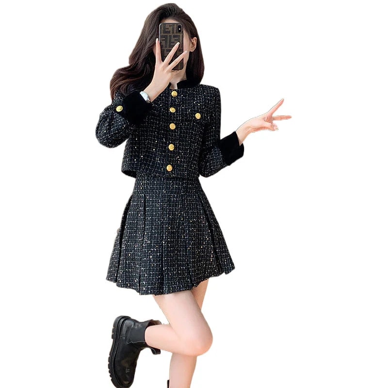 ハイエンドのカスタマイズ-Xiaoxiangfeng ファッションスーツ女性の秋冬服 2024 小さな人々のための新しいスタイルセレブのためのツーピースドレスの完全なセット