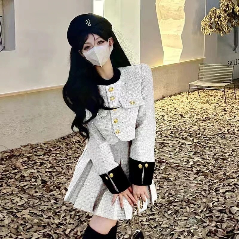 ハイエンドのカスタマイズ-Xiaoxiangfeng ファッションスーツ女性の秋冬服 2024 小さな人々のための新しいスタイルセレブのためのツーピースドレスの完全なセット