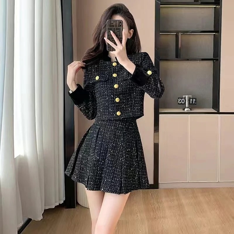 ハイエンドのカスタマイズ-Xiaoxiangfeng ファッションスーツ女性の秋冬服 2024 小さな人々のための新しいスタイルセレブのためのツーピースドレスの完全なセット
