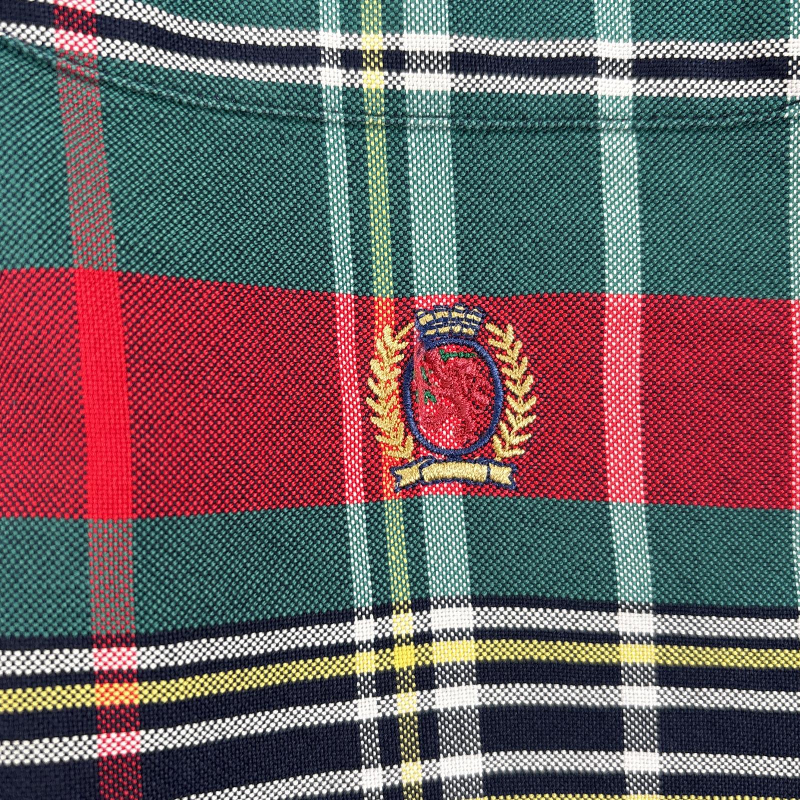 古着 90s/90年代 長袖シャツ チェック ボタンダウンシャツ ロゴ 刺繍 M レッド系 マルチカラー メンズ