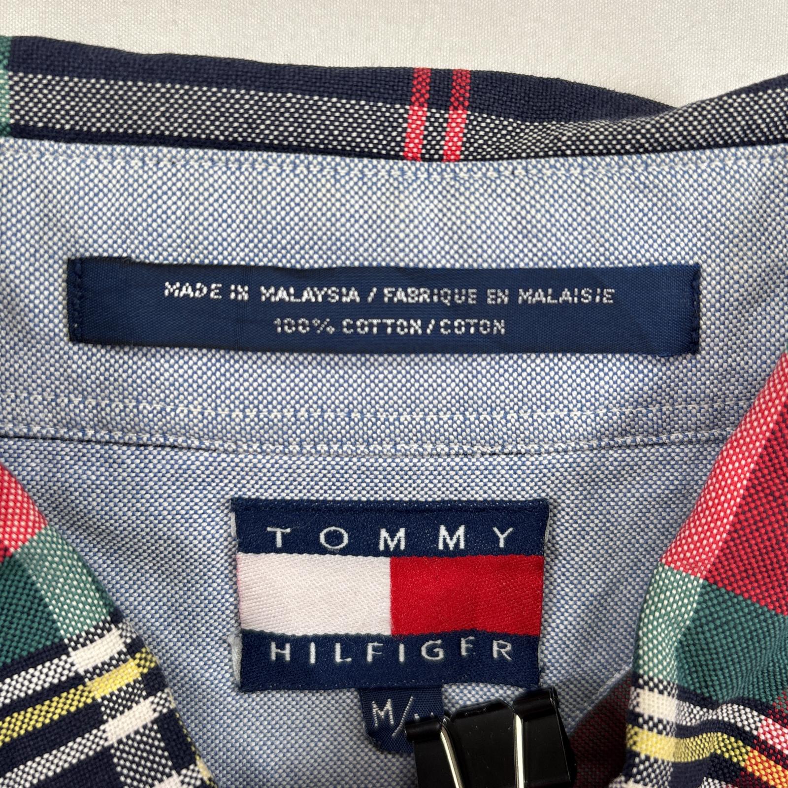 古着 90s/90年代 長袖シャツ チェック ボタンダウンシャツ ロゴ 刺繍 M レッド系 マルチカラー メンズ