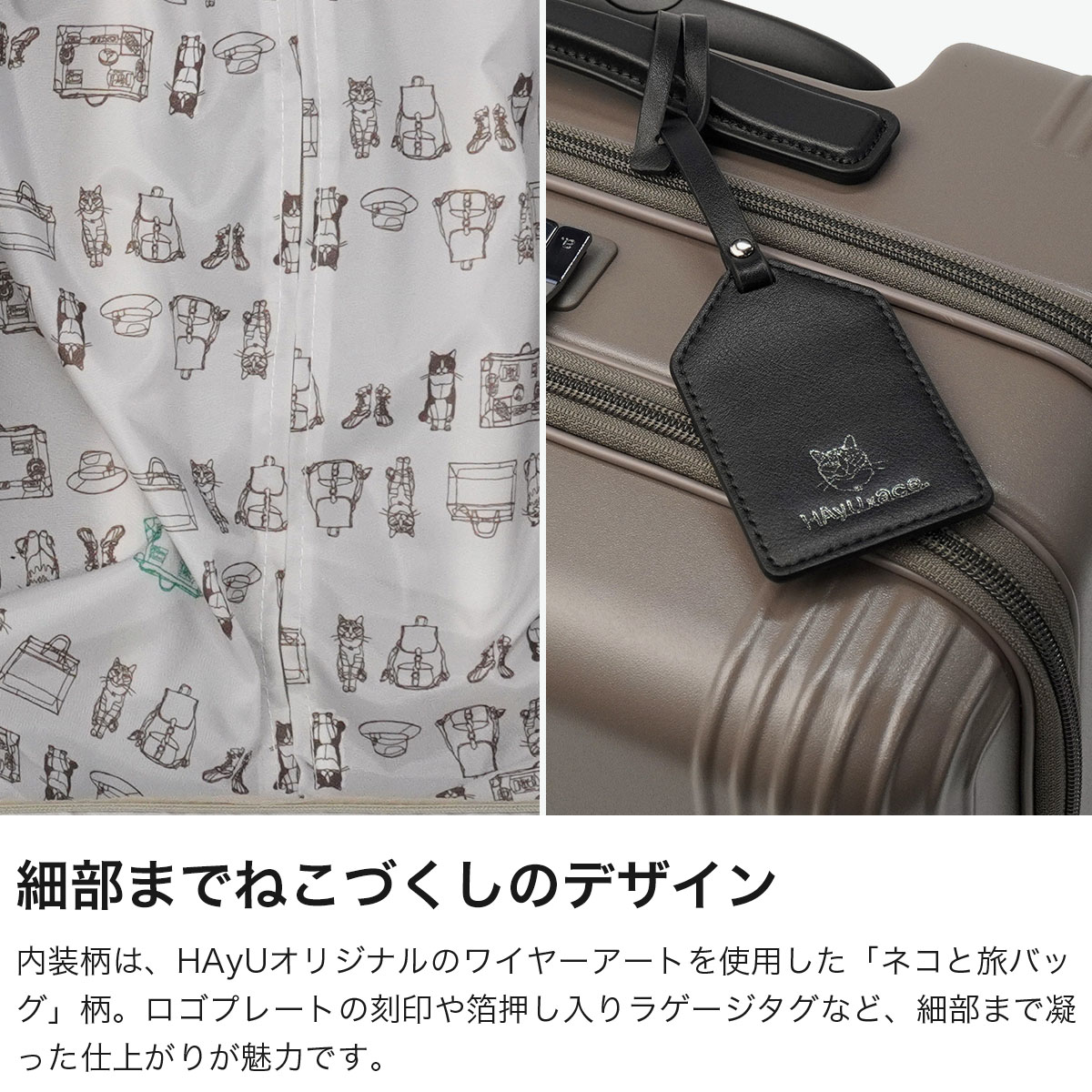 正規品10年保証 スーツケース 機内持ち込み かわいい ストッパー付き TSA フロントオープン フロントポケット 40L 3泊4日ネコ柄 HAyU×ace. HAyU セダム 09081_2
