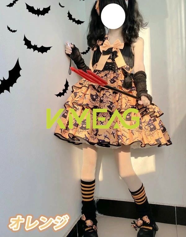 ハロウィンコスプレ ハロウィン仮装 ワンピース ロリータ 魔女風 ショート丈 ミニ レディース ゴスロリ ハイウエスト Aライン ロリィタファッション フリル ノースリーブ ロリータワンピース コスチ_1