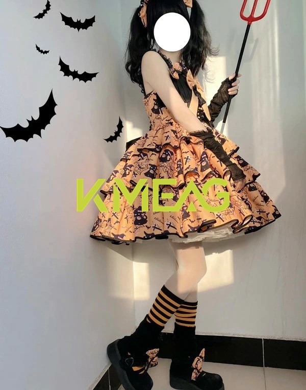 ハロウィンコスプレ ハロウィン仮装 ワンピース ロリータ 魔女風 ショート丈 ミニ レディース ゴスロリ ハイウエスト Aライン ロリィタファッション フリル ノースリーブ ロリータワンピース コスチ_2