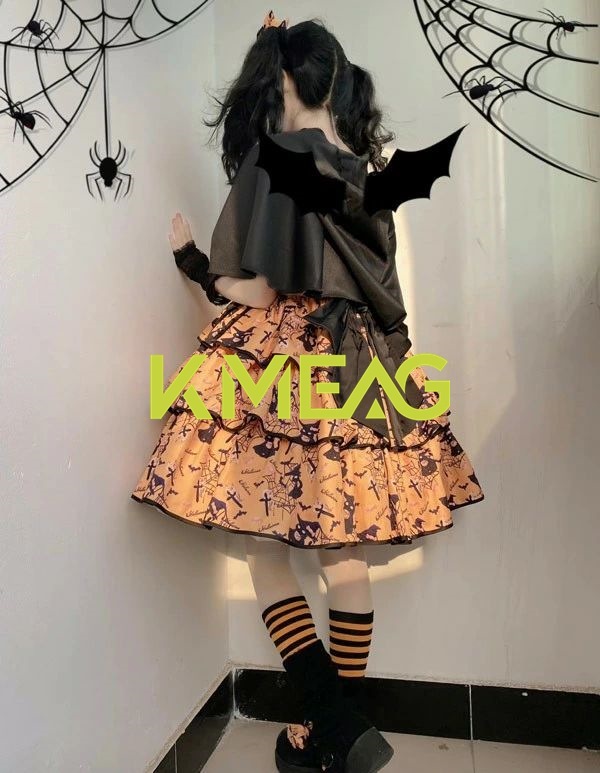 ハロウィンコスプレ ハロウィン仮装 ワンピース ロリータ 魔女風 ショート丈 ミニ レディース ゴスロリ ハイウエスト Aライン ロリィタファッション フリル ノースリーブ ロリータワンピース コスチ_3