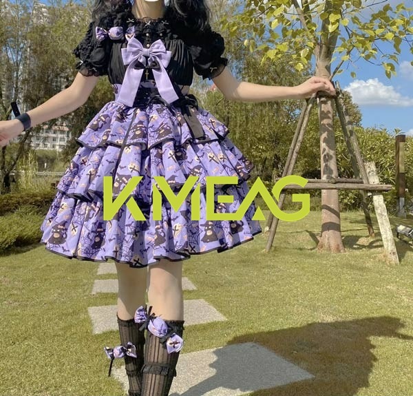 ハロウィンコスプレ ハロウィン仮装 ワンピース ロリータ 魔女風 ショート丈 ミニ レディース ゴスロリ ハイウエスト Aライン ロリィタファッション フリル ノースリーブ ロリータワンピース コスチ_5