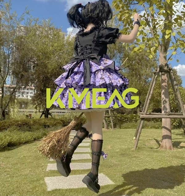 ハロウィンコスプレ ハロウィン仮装 ワンピース ロリータ 魔女風 ショート丈 ミニ レディース ゴスロリ ハイウエスト Aライン ロリィタファッション フリル ノースリーブ ロリータワンピース コスチ_7