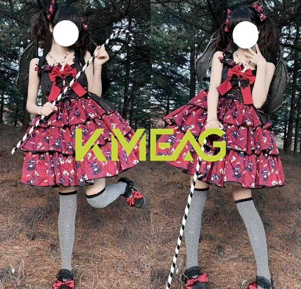 ハロウィンコスプレ ハロウィン仮装 ワンピース ロリータ 魔女風 ショート丈 ミニ レディース ゴスロリ ハイウエスト Aライン ロリィタファッション フリル ノースリーブ ロリータワンピース コスチ_9