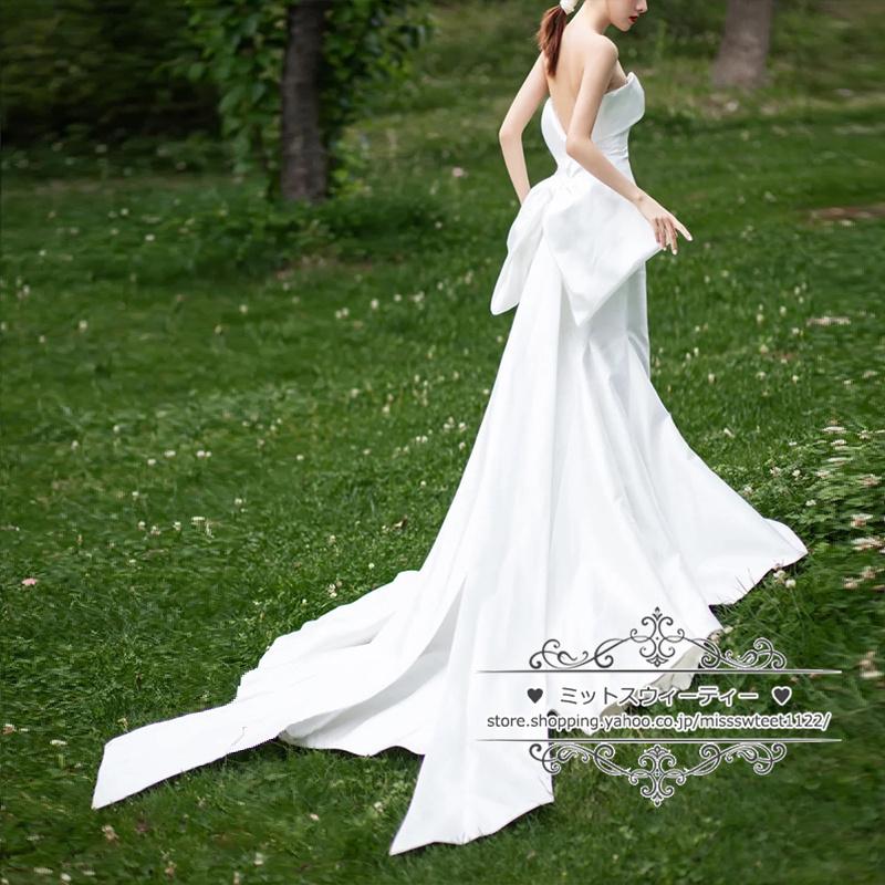 【急速出荷】ウェディングドレスバックレス大きいリボンマーメイドラインビスチェサテン二次会結婚式ブライダルトレーン前撮り海外挙式花嫁ウエディングドレス 【急速出荷】ウェディングドレスバックレス大きいリボンマーメイドラインビスチェサテン二次会結婚式ブライダルトレーン前撮り海外挙式花嫁ウエディングドレス