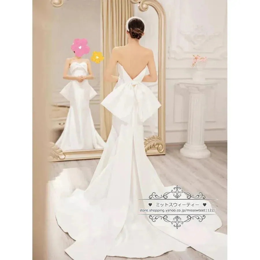 【急速出荷】ウェディングドレスバックレス大きいリボンマーメイドラインビスチェサテン二次会結婚式ブライダルトレーン前撮り海外挙式花嫁ウエディングドレス 【急速出荷】ウェディングドレスバックレス大きいリボンマーメイドラインビスチェサテン二次会結婚式ブライダルトレーン前撮り海外挙式花嫁ウエディングドレス