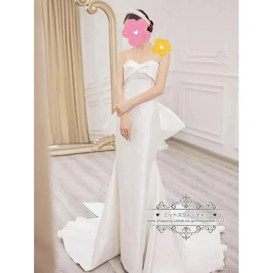 【急速出荷】ウェディングドレスバックレス大きいリボンマーメイドラインビスチェサテン二次会結婚式ブライダルトレーン前撮り海外挙式花嫁ウエディングドレス 【急速出荷】ウェディングドレスバックレス大きいリボンマーメイドラインビスチェサテン二次会結婚式ブライダルトレーン前撮り海外挙式花嫁ウエディングドレス