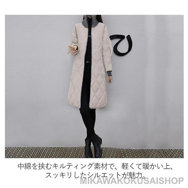 人気商品 冬コート キルティングコート ロング コート ハイネック ロング丈 レディース キルティング ジャケット 秋冬 アウター 中綿コート 50代 軽量_11