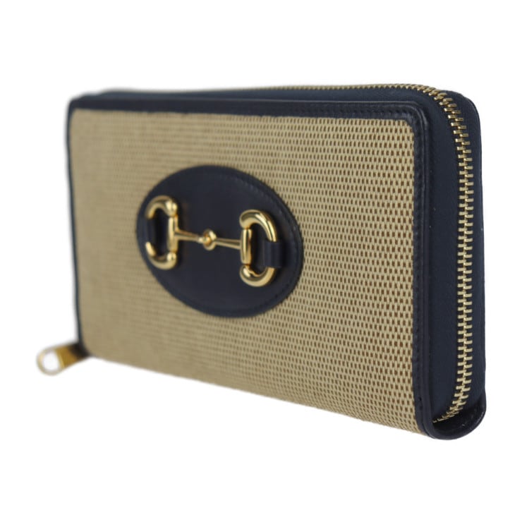 新古未使用展示品 GUCCI グッチ 長財布 621889 ホースビット 1955 ヴィンテージキャンバス レザー ベージュ系 ブラック ラウンドジップ 2020年 日本限定モデル 本物保証 中古
