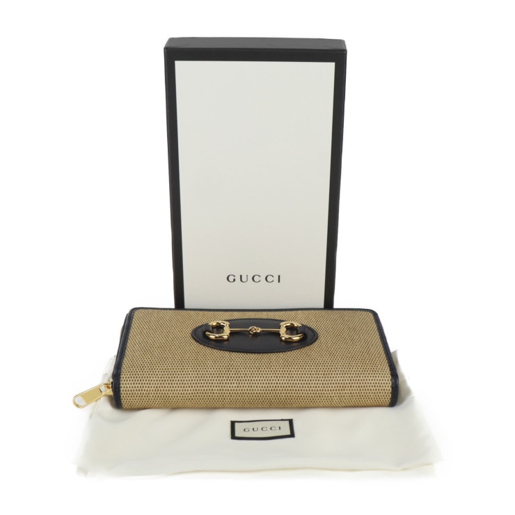 新古未使用展示品 GUCCI グッチ 長財布 621889 ホースビット 1955 ヴィンテージキャンバス レザー ベージュ系 ブラック ラウンドジップ 2020年 日本限定モデル 本物保証 中古