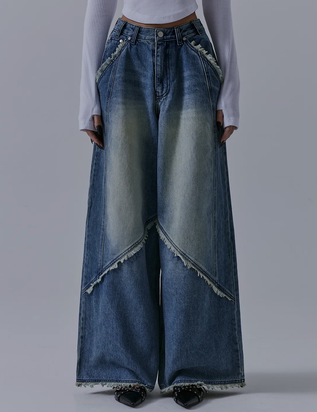[TREEMINGBIRD]Incision Tassel Denim Pants