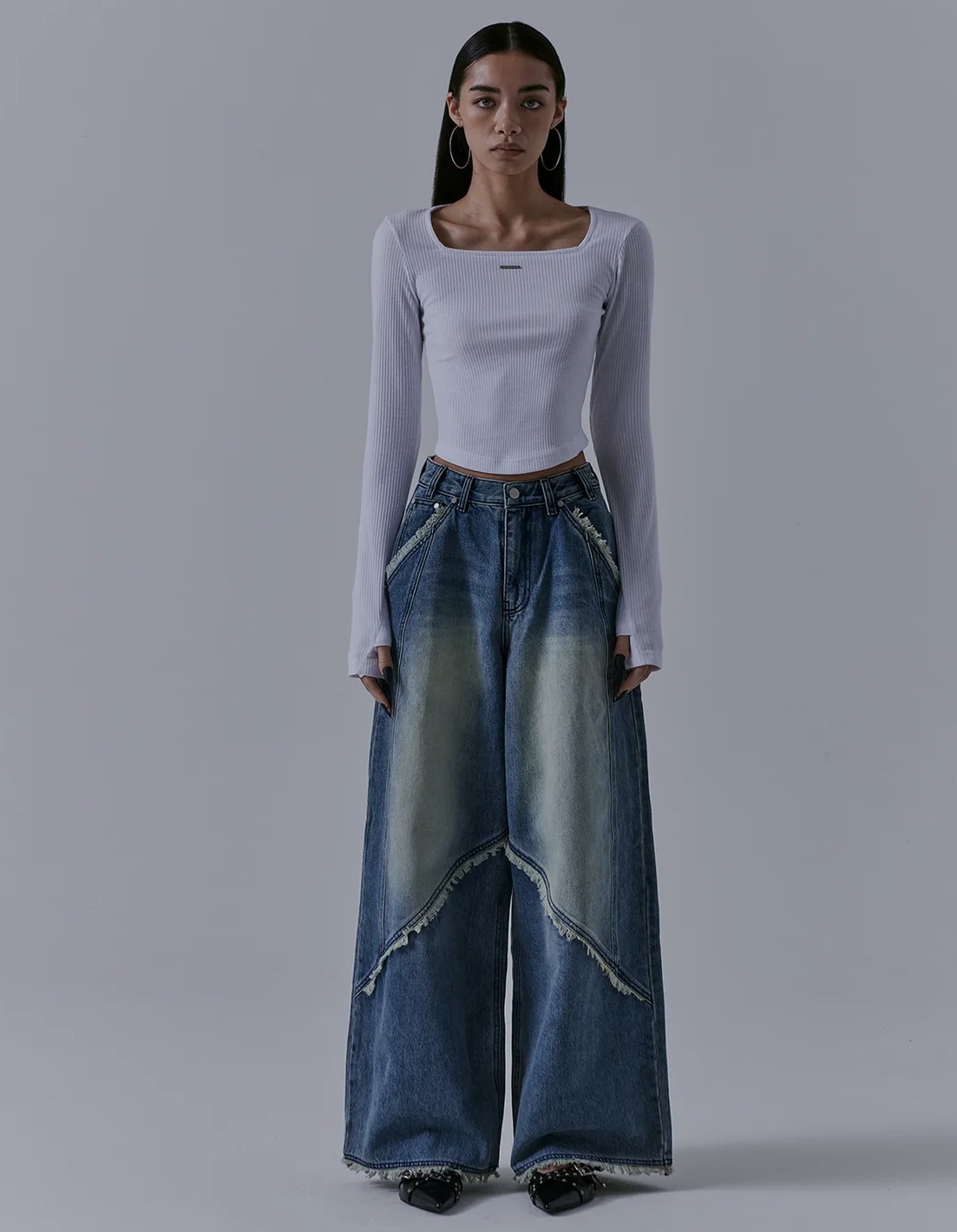 [TREEMINGBIRD]Incision Tassel Denim Pants
