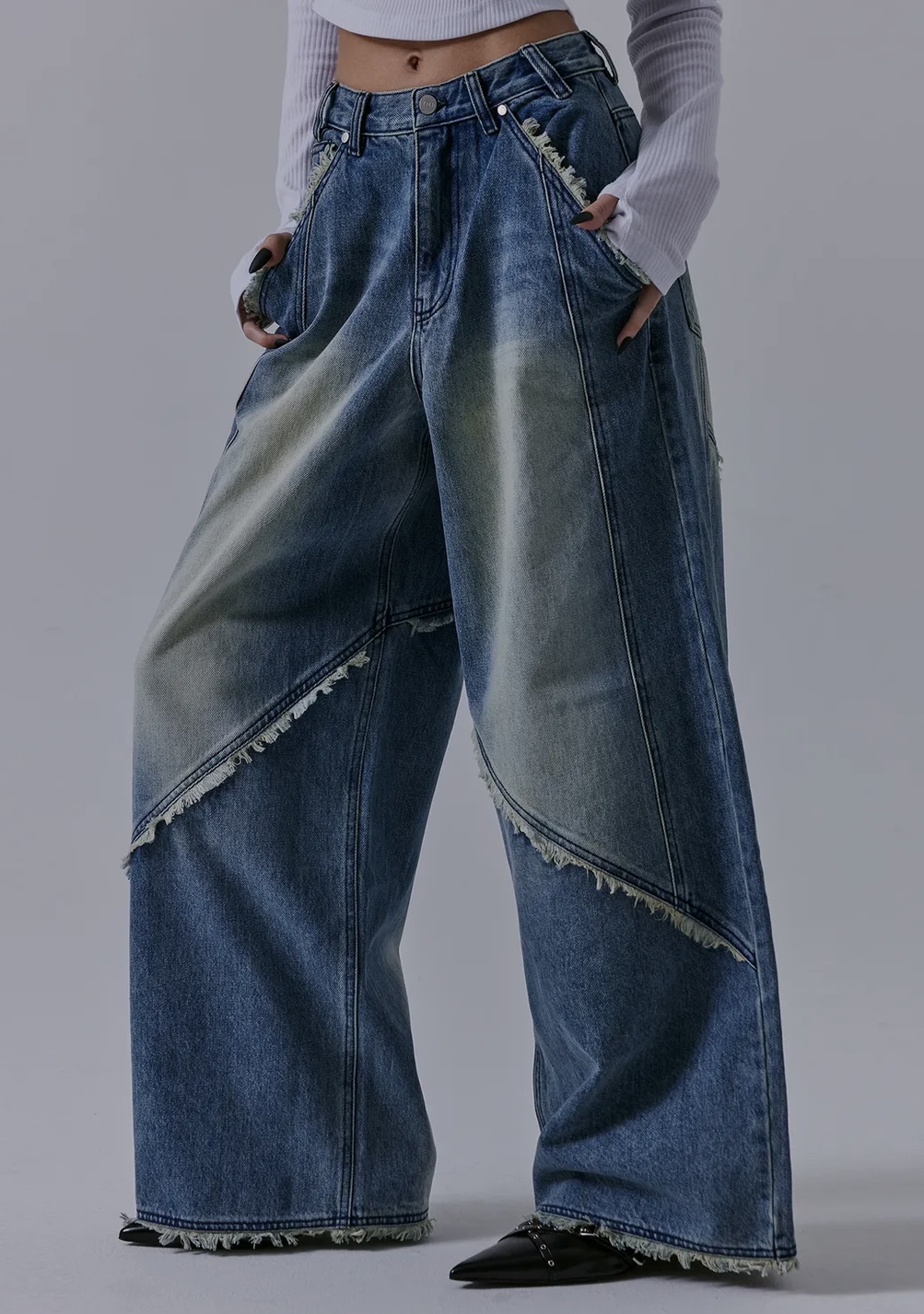 [TREEMINGBIRD]Incision Tassel Denim Pants