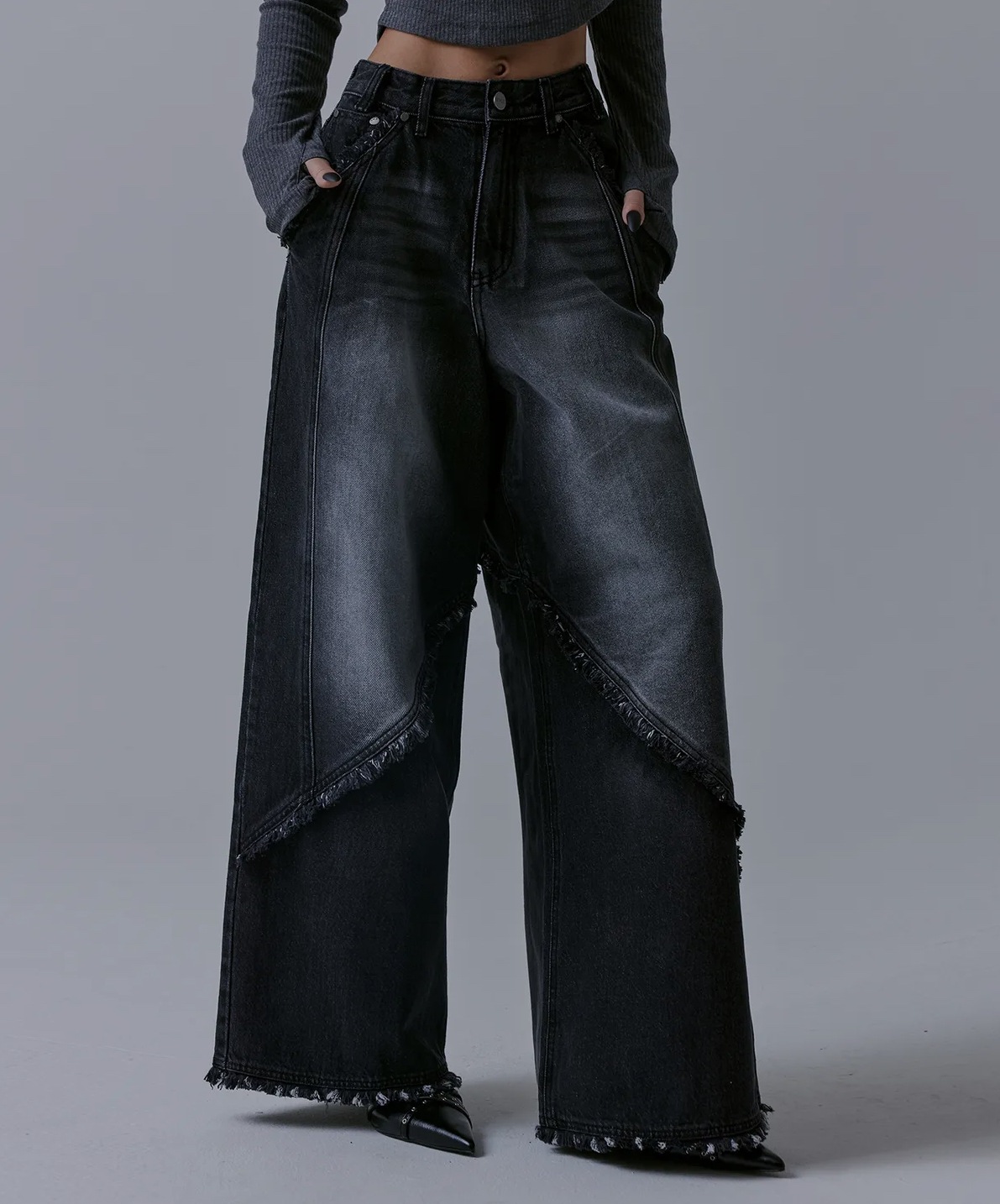 [TREEMINGBIRD]Incision Tassel Denim Pants
