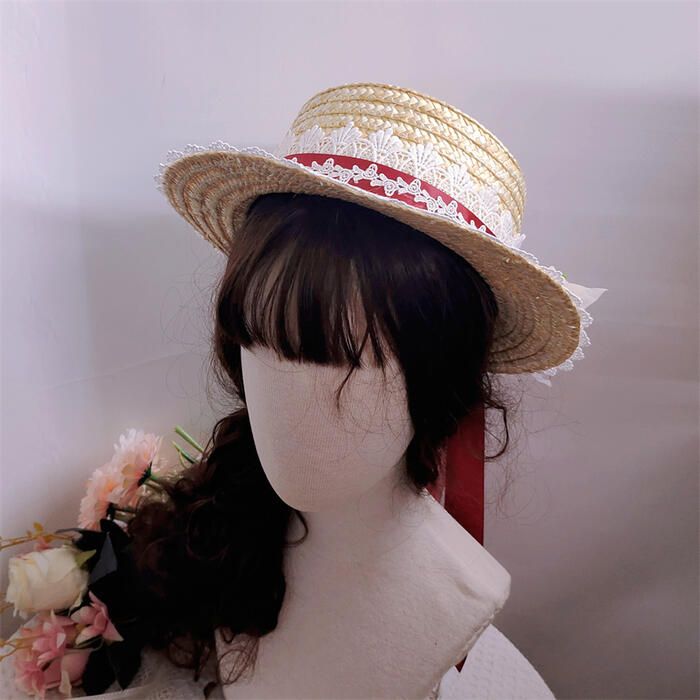 【2点購入で150OFF】品質良い!店舗お勧め! 【急速出荷】甘ロリータ 麦わら帽子 カンカン帽 春夏 ハンドメイド 日焼け防止 森ガール レディース 海 ビーチ ロリィタ ロリータ 帽子_4