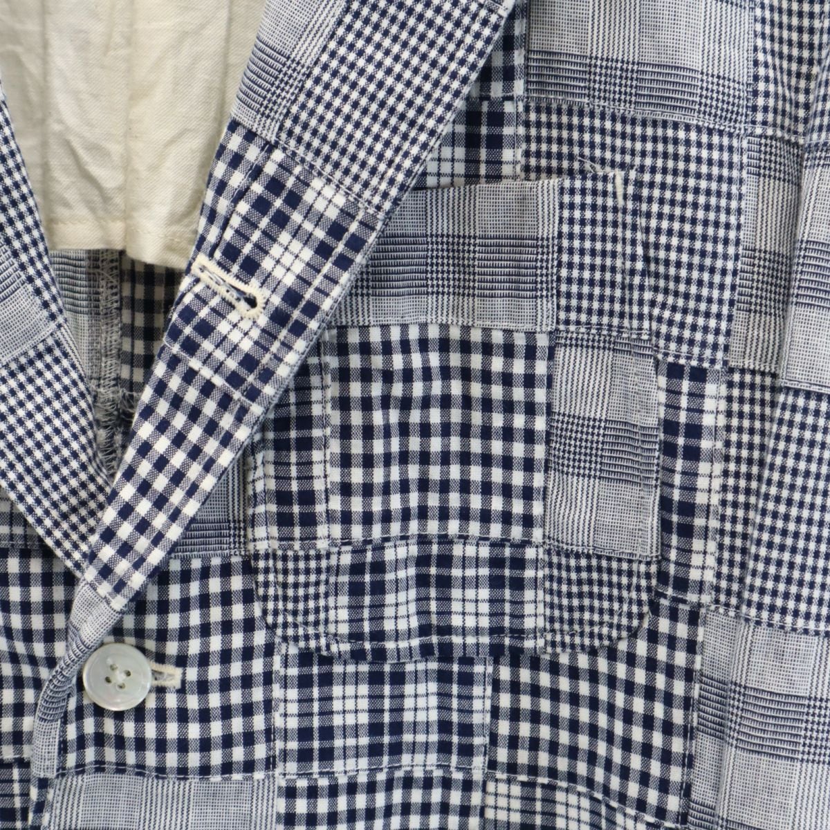 WASTETWICE&CO 日本製 チェック柄 パッチワーク テーラードジャケット 1 ネイビー系 WASTETWICE&CO メンズ WASTETWICE&CO 日本製 チェック柄 パッチワーク テーラードジャケット