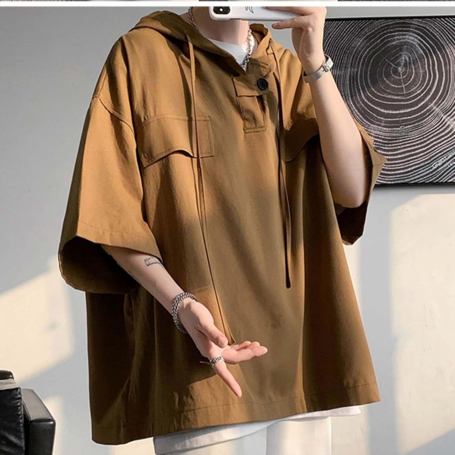 メンズ ポロシャツ 5xl パーカー ビッグT フード付き 7分袖 春夏服 tシャツ 襟付き 無地 フィットネスシャツ フーディ プルオーバー アウター メンズファッション 柔ら 速乾吸汗 お出掛け