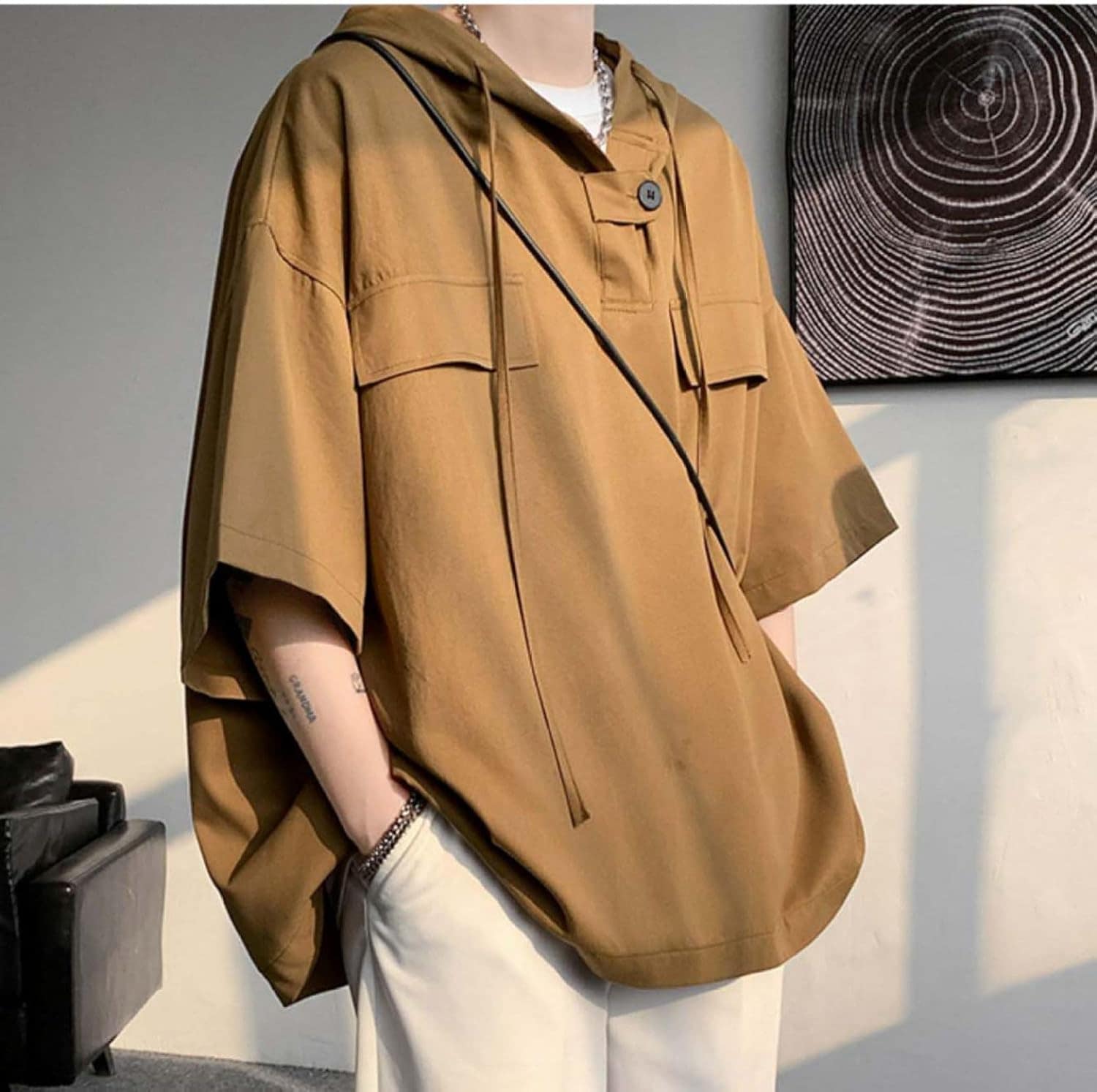 メンズ ポロシャツ 5xl パーカー ビッグT フード付き 7分袖 春夏服 tシャツ 襟付き 無地 フィットネスシャツ フーディ プルオーバー アウター メンズファッション 柔ら 速乾吸汗 お出掛け