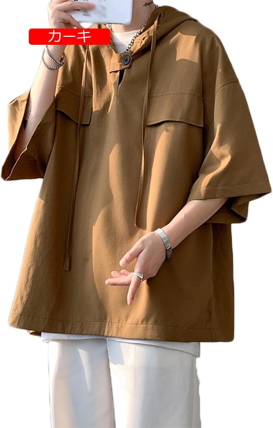 メンズ ポロシャツ 5xl パーカー ビッグT フード付き 7分袖 春夏服 tシャツ 襟付き 無地 フィットネスシャツ フーディ プルオーバー アウター メンズファッション 柔ら 速乾吸汗 お出掛け