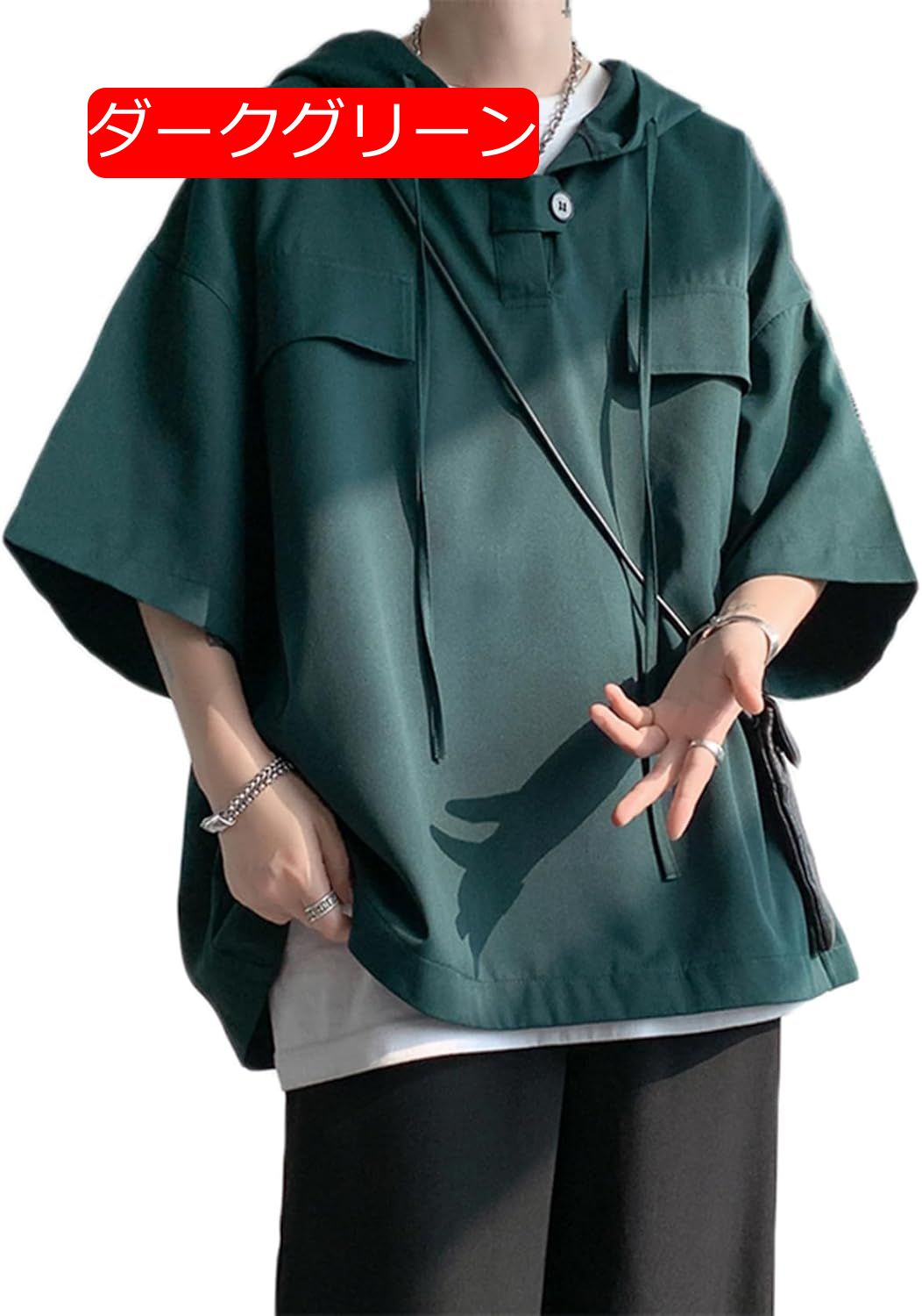 メンズ ポロシャツ 5xl パーカー ビッグT フード付き 7分袖 春夏服 tシャツ 襟付き 無地 フィットネスシャツ フーディ プルオーバー アウター メンズファッション 柔ら 速乾吸汗 お出掛け