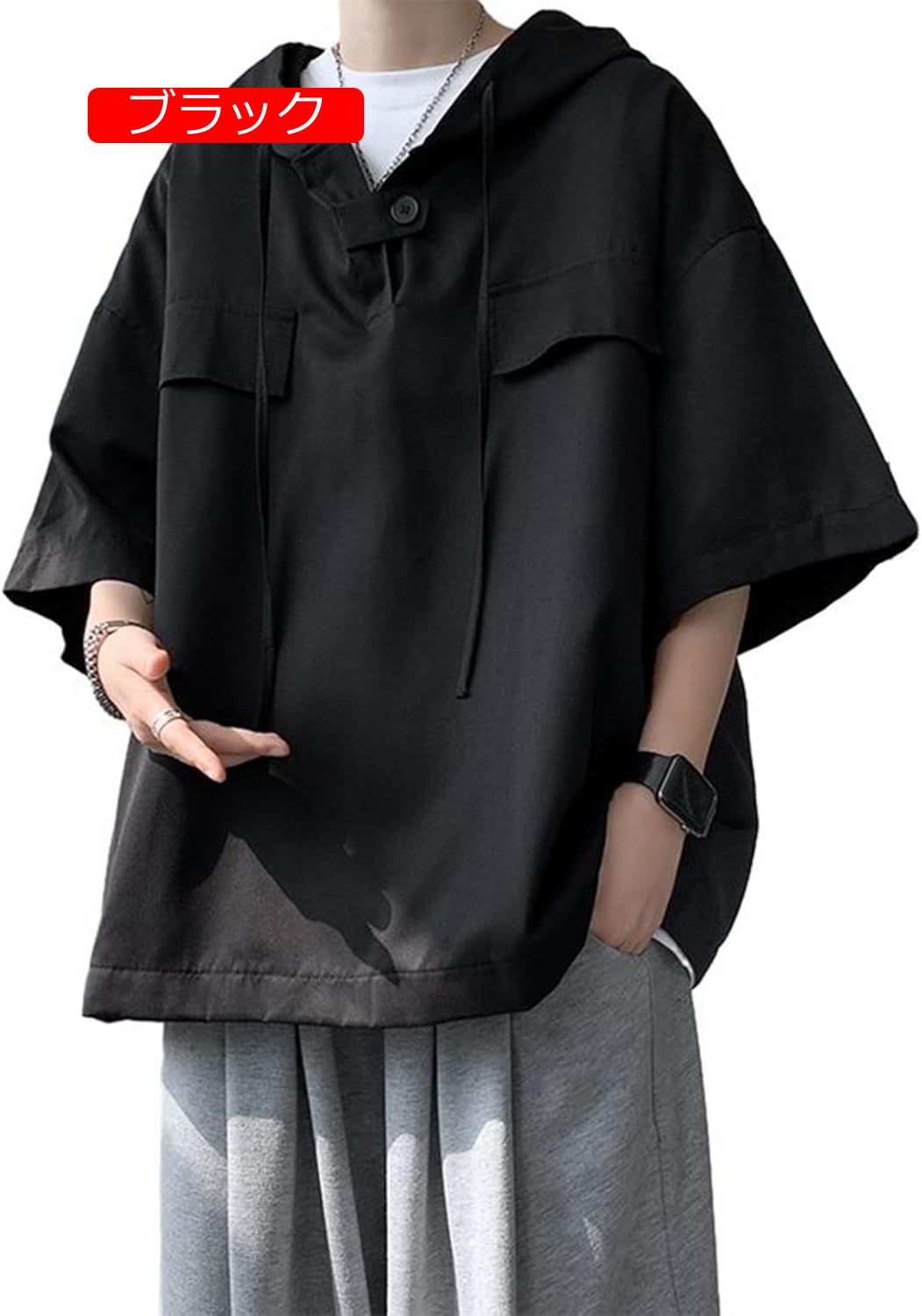 メンズ ポロシャツ 5xl パーカー ビッグT フード付き 7分袖 春夏服 tシャツ 襟付き 無地 フィットネスシャツ フーディ プルオーバー アウター メンズファッション 柔ら 速乾吸汗 お出掛け