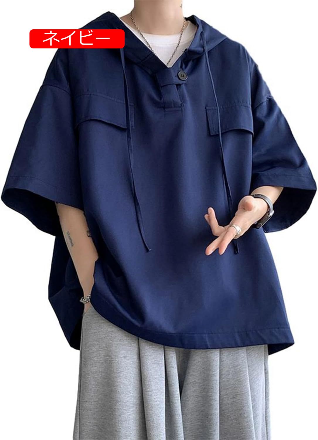 メンズ ポロシャツ 5xl パーカー ビッグT フード付き 7分袖 春夏服 tシャツ 襟付き 無地 フィットネスシャツ フーディ プルオーバー アウター メンズファッション 柔ら 速乾吸汗 お出掛け