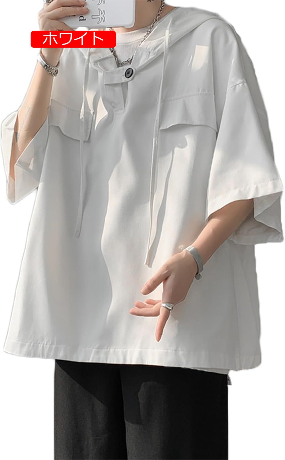 メンズ ポロシャツ 5xl パーカー ビッグT フード付き 7分袖 春夏服 tシャツ 襟付き 無地 フィットネスシャツ フーディ プルオーバー アウター メンズファッション 柔ら 速乾吸汗 お出掛け