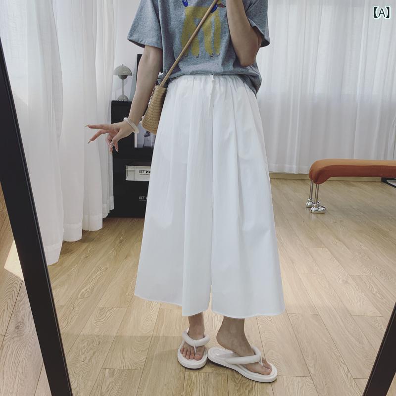 レディース スカートパンツ 軽防晒 速乾 クール感 ワイドレッグパンツ 九分丈 薄手 微弾性 ポリエステル95% ミントグリーン アイボリー ベージュ ネイビー 日韓カジュアル 快適 普段使い 軽量_1